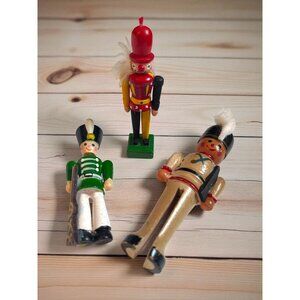 3 Vintage Wooden Nutcracker Solider Christmas Ornaments